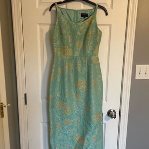 Floral Blue and Gold Dress
